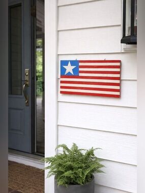 red white and blue wooden hanging flag sign decor